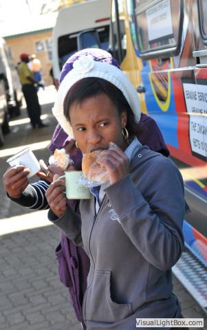 enjoying hot soup and fresh bread