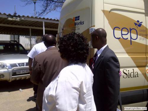 the delegation inspecting the mobile wellness centre